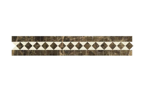 Emperador Dark Polished BIAS w/ C. Marfil Dots Border Tile 2x12"